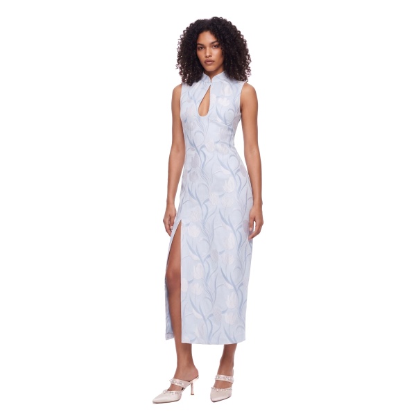 JW PEI Floral Jacquard Keyhole Slit Midi Dress
