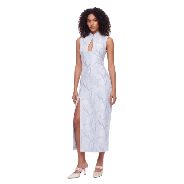 JW PEI Floral Jacquard Keyhole Slit Midi Dress