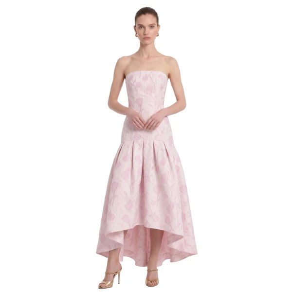 JW PEI Floral Jacquard Strapless High-Low Maxi Dress
