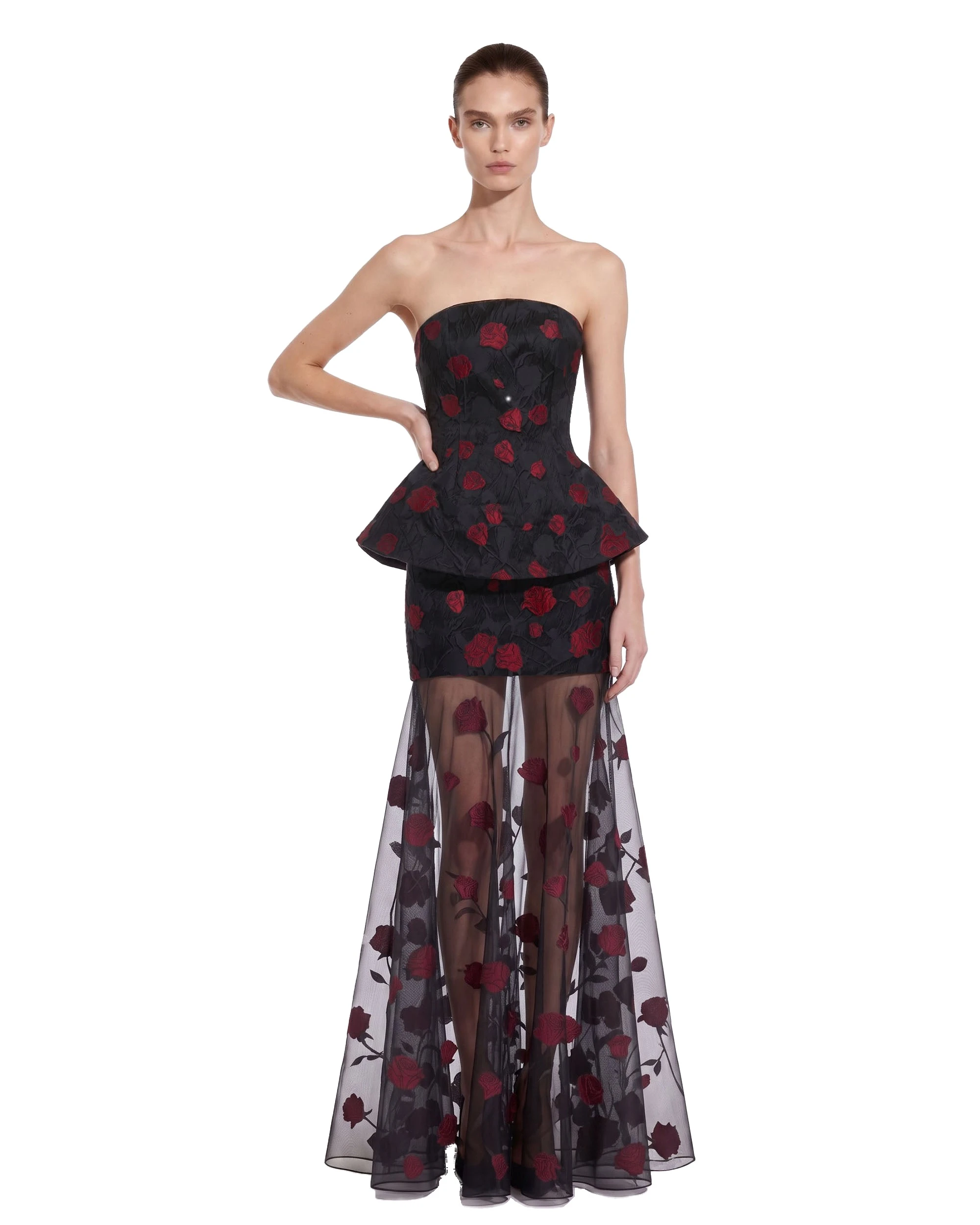 JW PEI top | Los Angeles Vegan Fashion Tops | Luxury Shoes JW PEI Floral Jacquard Strapless Peplum Top