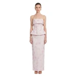 JW PEI Floral Jacquard Strapless Peplum Top