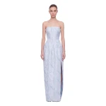 JW PEI Floral Jacquard Strapless Slit Maxi Dress
