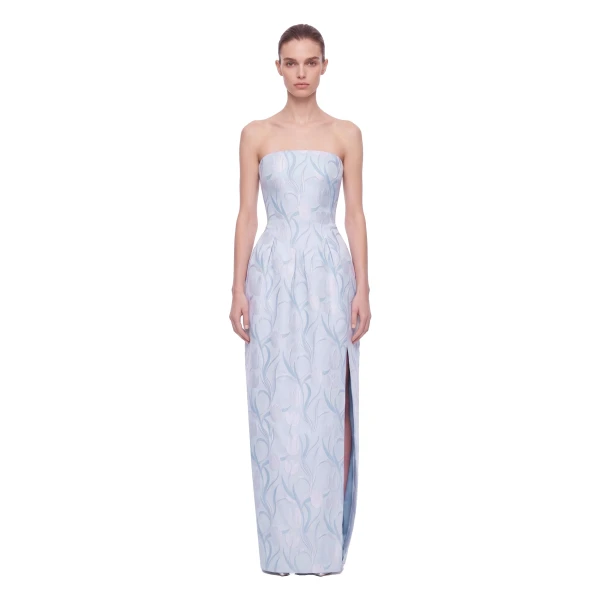 JW PEI Floral Jacquard Strapless Slit Maxi Dress