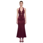 JW PEI Floral Lace Sheer-Panel Halter Mermaid Dress