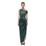 JW PEI Floral One-Shoulder Draped Slit Maxi Dress
