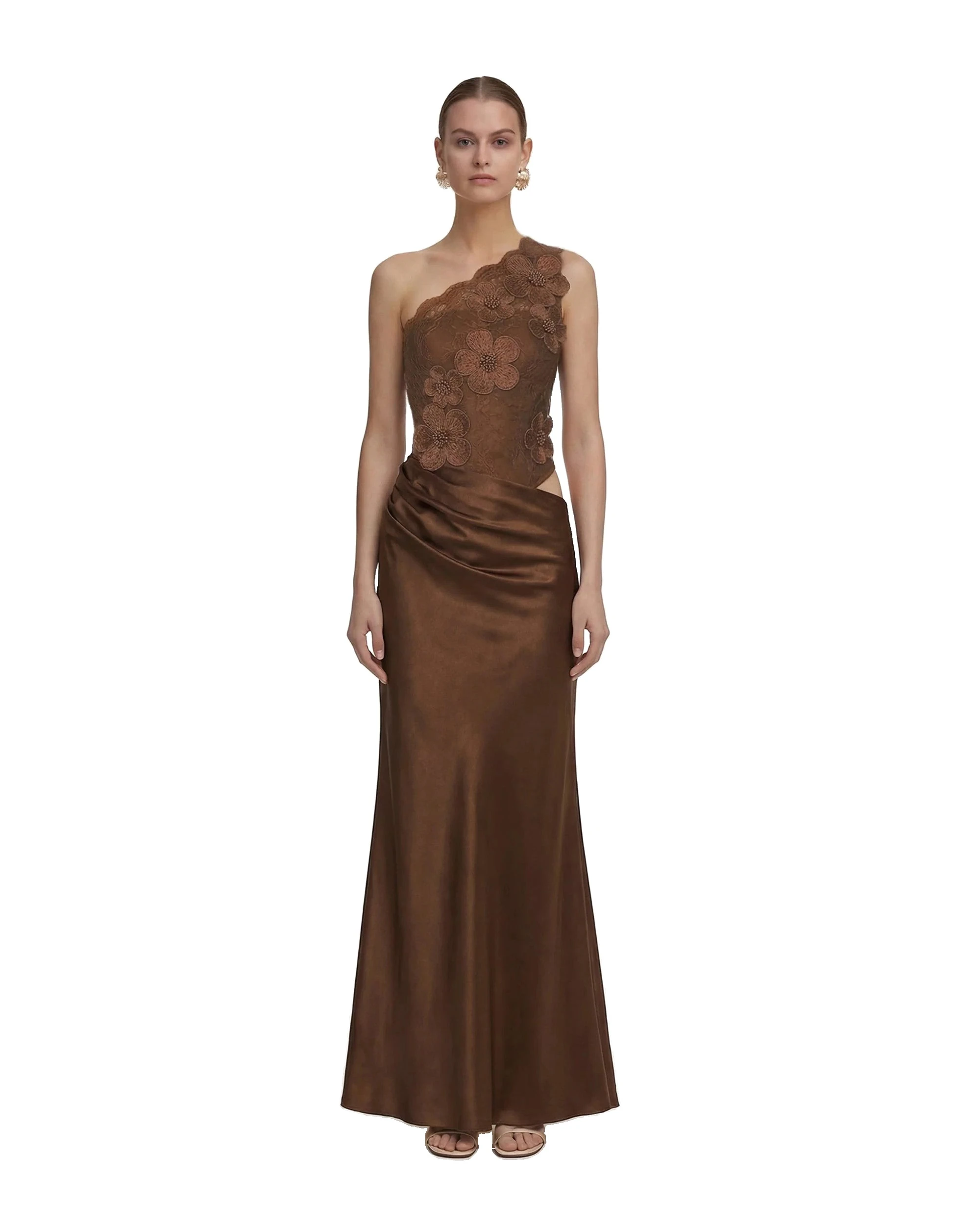 JW PEI dress | Los Angeles Vegan Fashion Dresses | Luxury Shoes JW PEI Floral One Shoulder Satin Dress