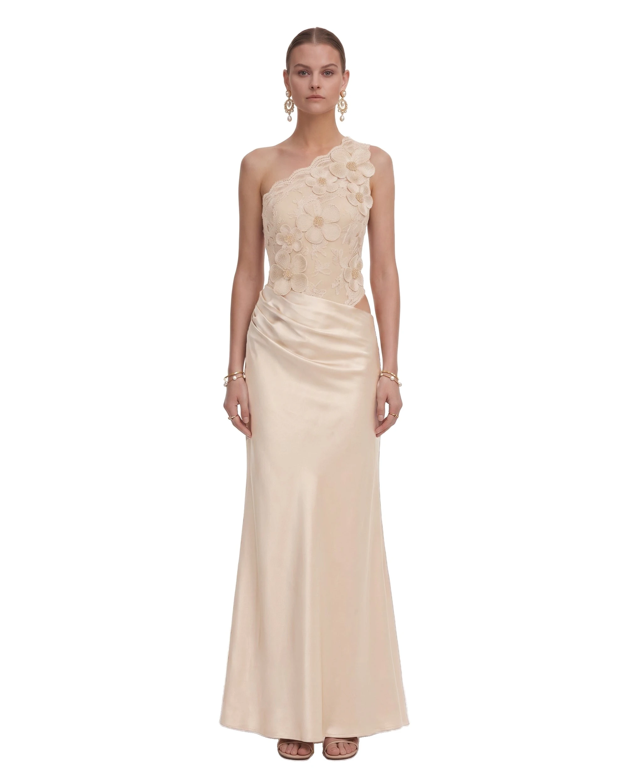 JW PEI dress | Los Angeles Vegan Fashion Dresses | Luxury Shoes JW PEI Floral One Shoulder Satin Dress