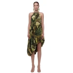 JW PEI Floral Print Halter Asymmetric Bubble-Hem Midi Dress