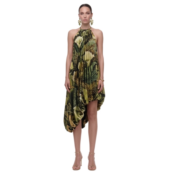 JW PEI Floral Print Halter Asymmetric Bubble-Hem Midi Dress