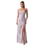 JW PEI Floral Print Strapless Draped Slit Maxi Dress