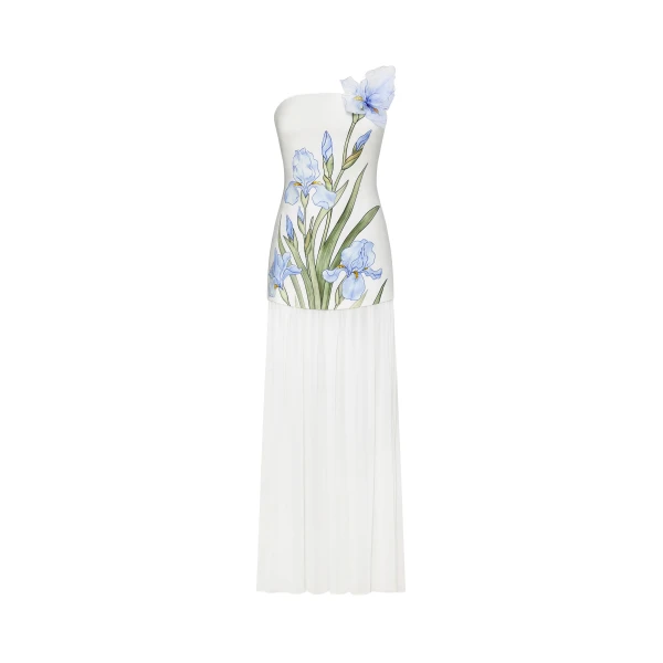 JW PEI Floral Print Strapless Mixed Maxi Dress