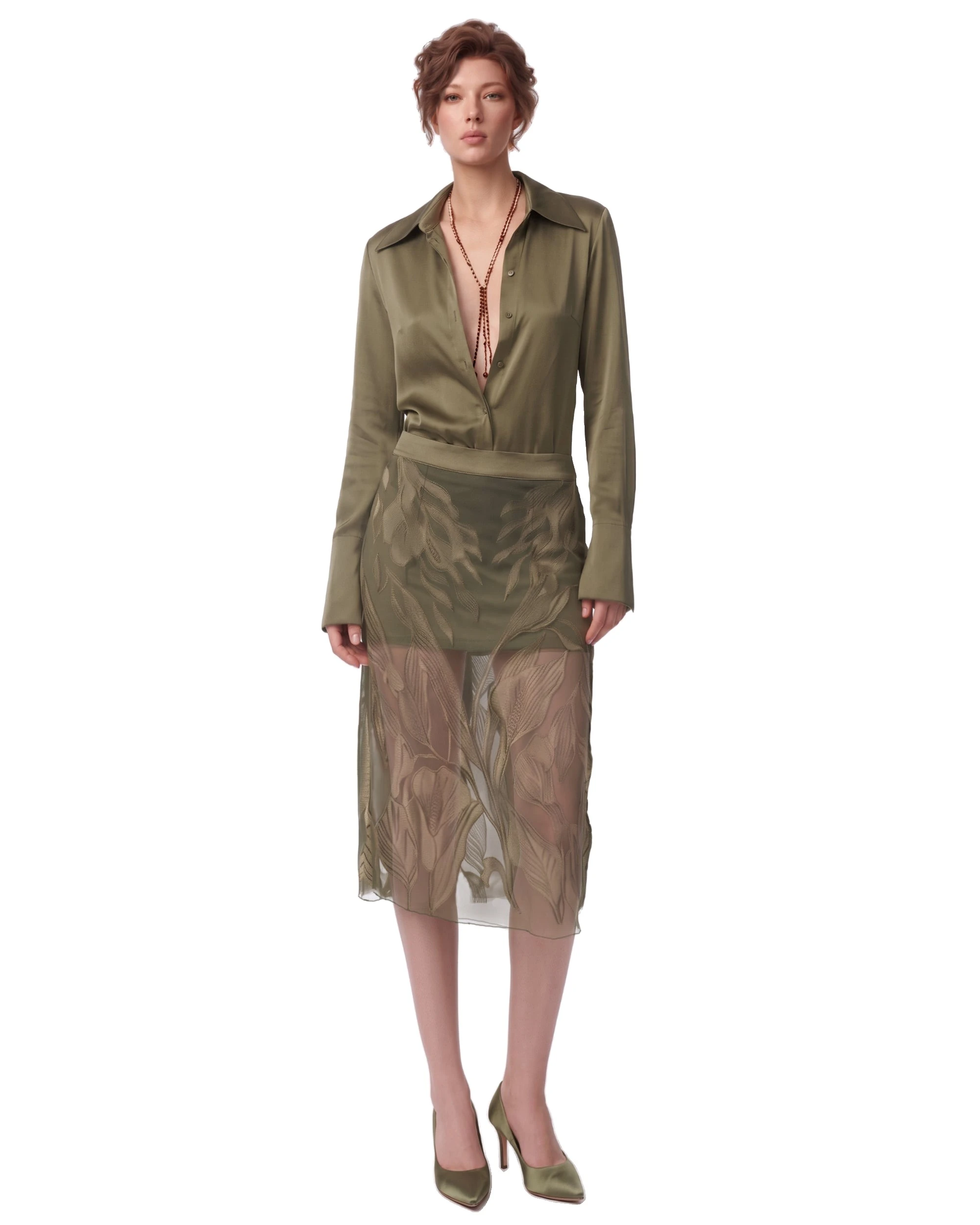 JW PEI dress | Los Angeles Vegan Fashion Dresses | Luxury Shoes JW PEI Floral Sheer-Panel Shirt Dress