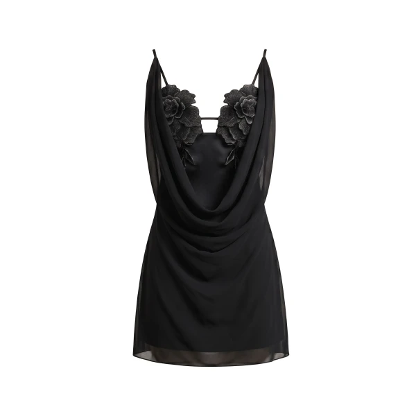 JW PEI Flower Embroidered Cowl Neck Mini Dress