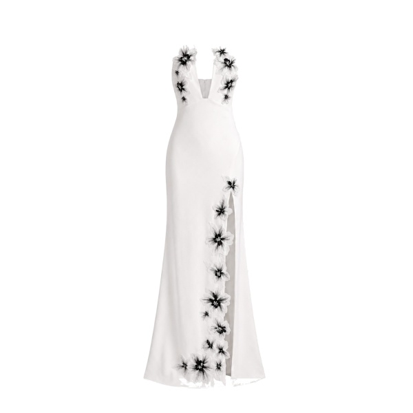 JW PEI Flower Embroidered Cutout Halter Maxi Dress
