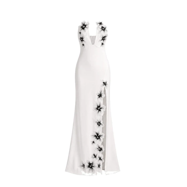 JW PEI Flower Embroidered Cutout Halter Maxi Dress