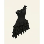 JW PEI Flower Embroidered One-Shoulder Corset Mini Dress