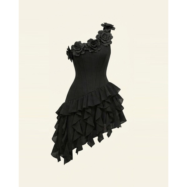 JW PEI Flower Embroidered One-Shoulder Corset Mini Dress