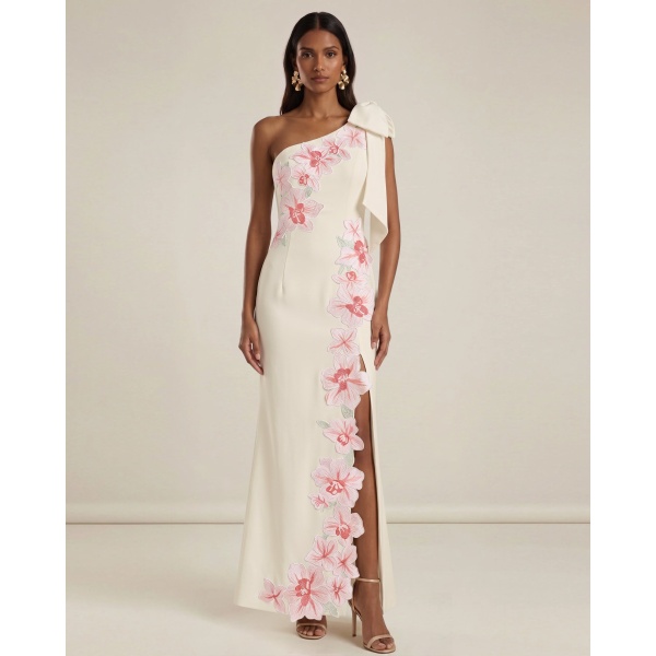 JW PEI Flower Embroidered One-Shoulder Maxi Dress