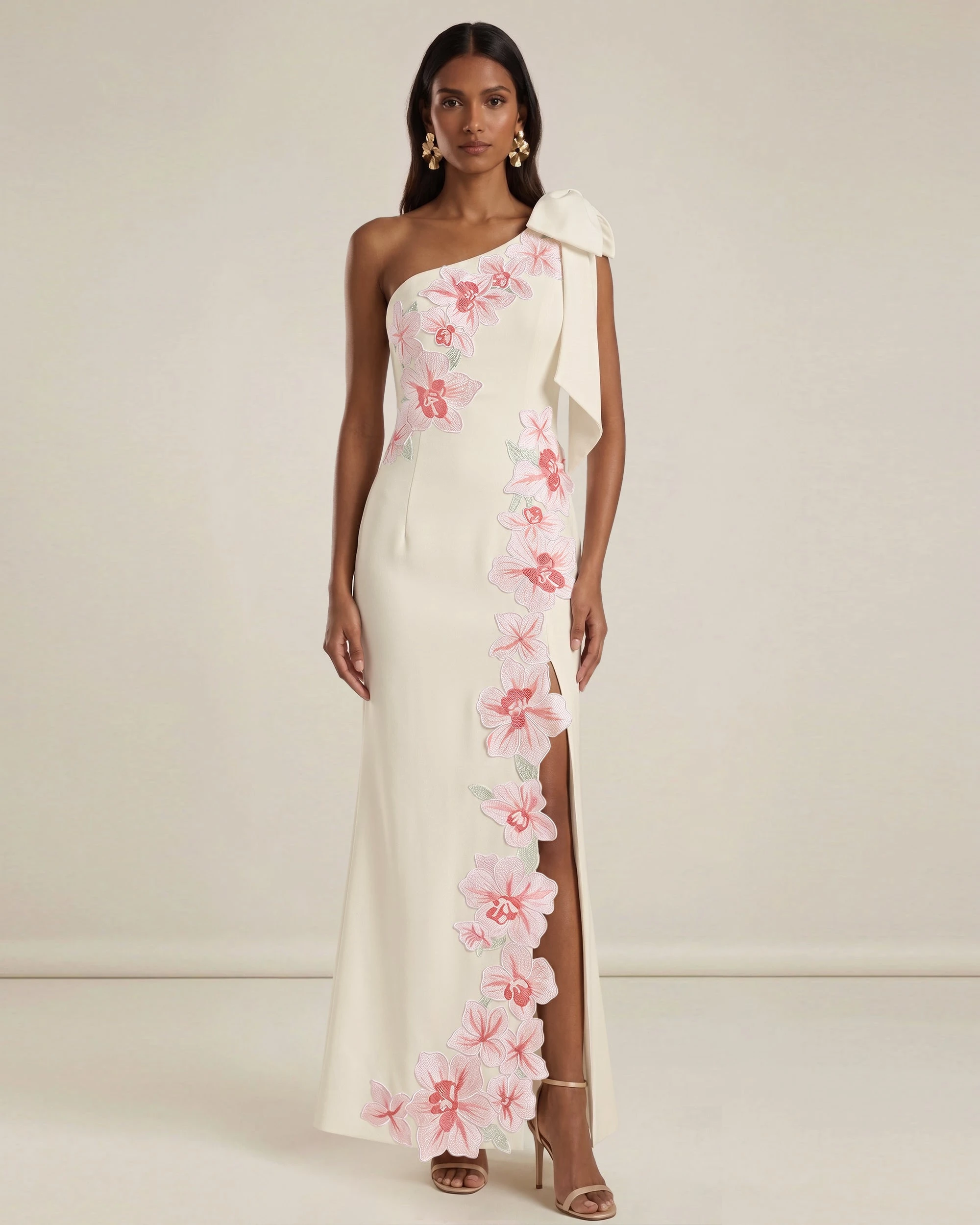 JW PEI maxi dress | Los Angeles Vegan Fashion Dresses | Luxury Shoes JW PEI Flower Embroidered One-Shoulder Maxi Dress