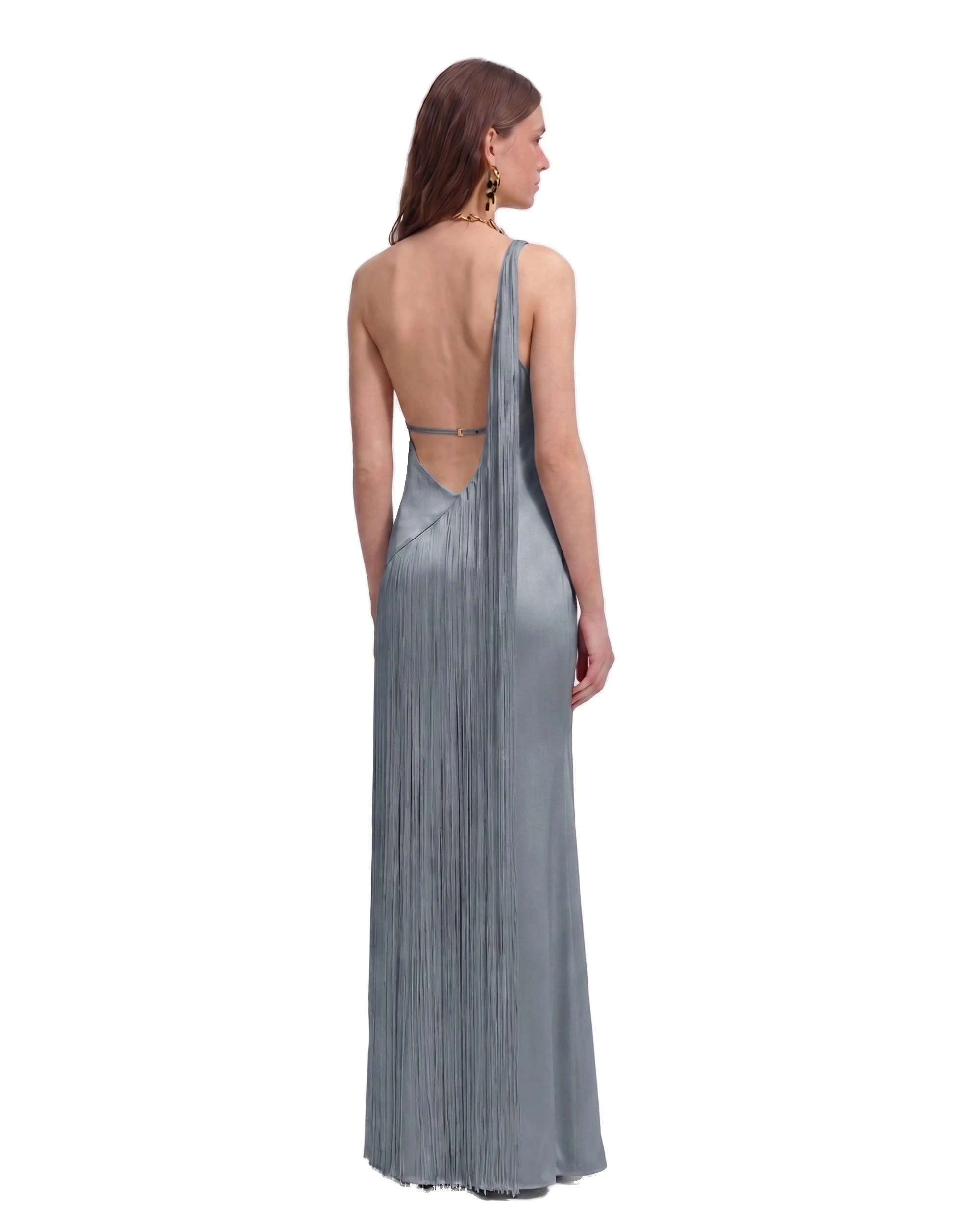JW PEI maxi dress | Los Angeles Vegan Fashion Dresses | Luxury Shoes JW PEI Fringe One Shoulder Maxi Dress