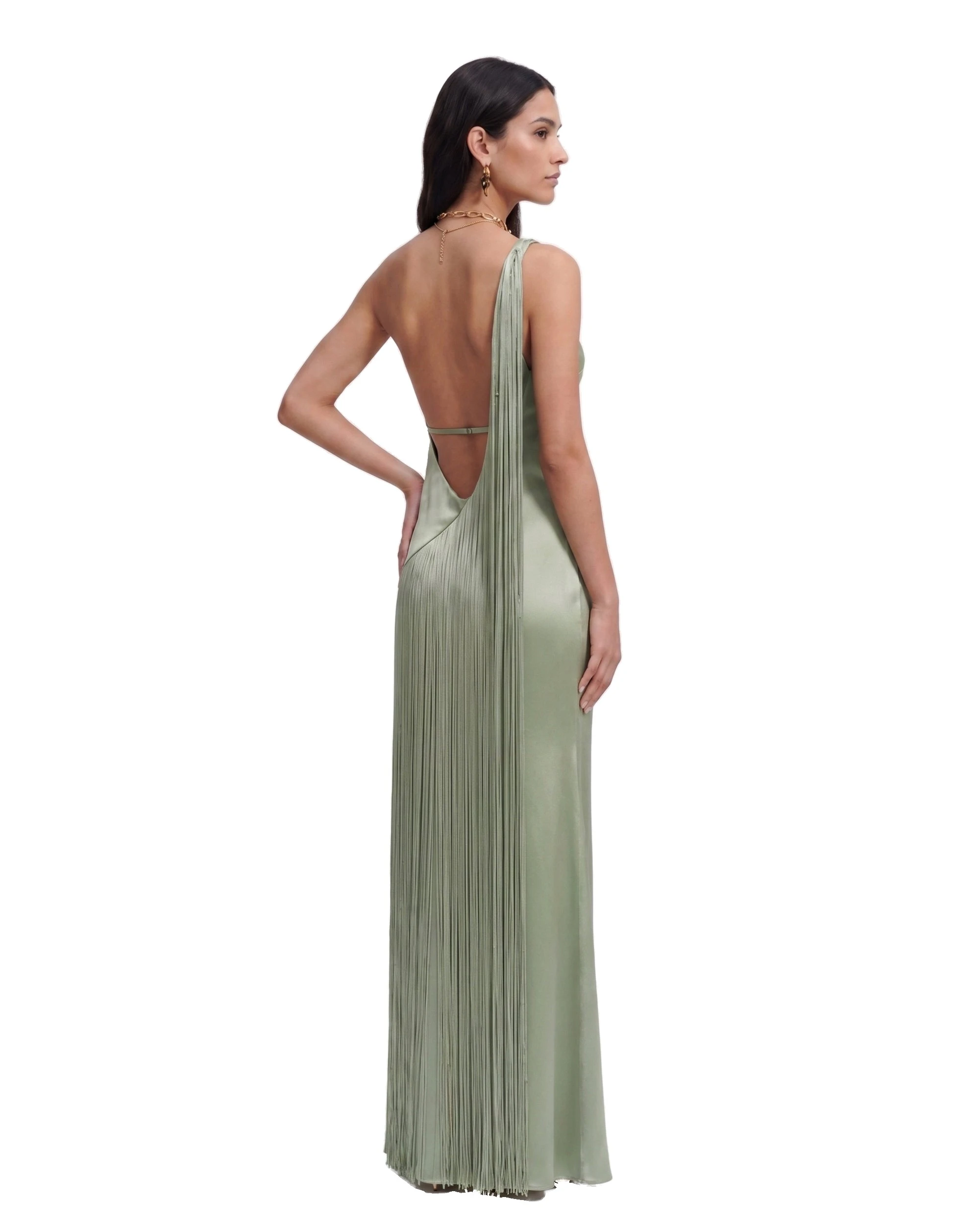 JW PEI maxi dress | Los Angeles Vegan Fashion Dresses | Luxury Shoes JW PEI Fringe One Shoulder Maxi Dress