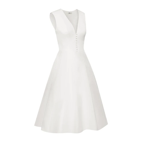 JW PEI Front V-Neck Pleated Midi Dress