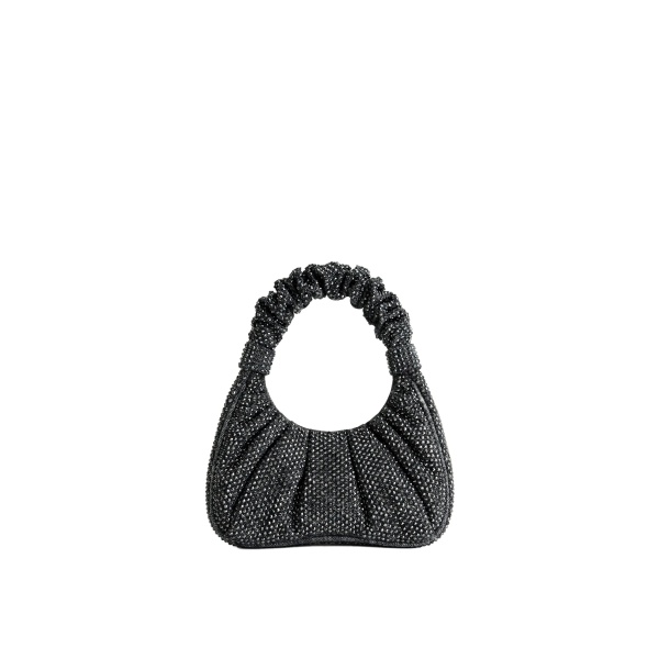 JW PEI Gabbi Artificial Crystal Medium Ruched Hobo Handbag in Anthracite