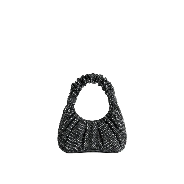 JW PEI Gabbi Artificial Crystal Medium Ruched Hobo Handbag in Anthracite
