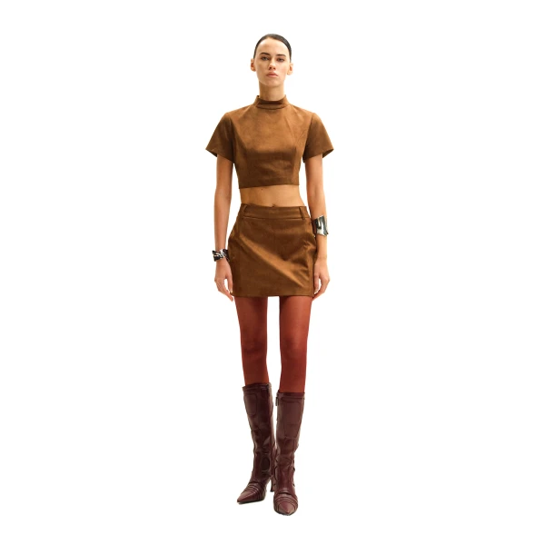 JW PEI Grace Faux Suede Crop Top and Mini Skirt Set