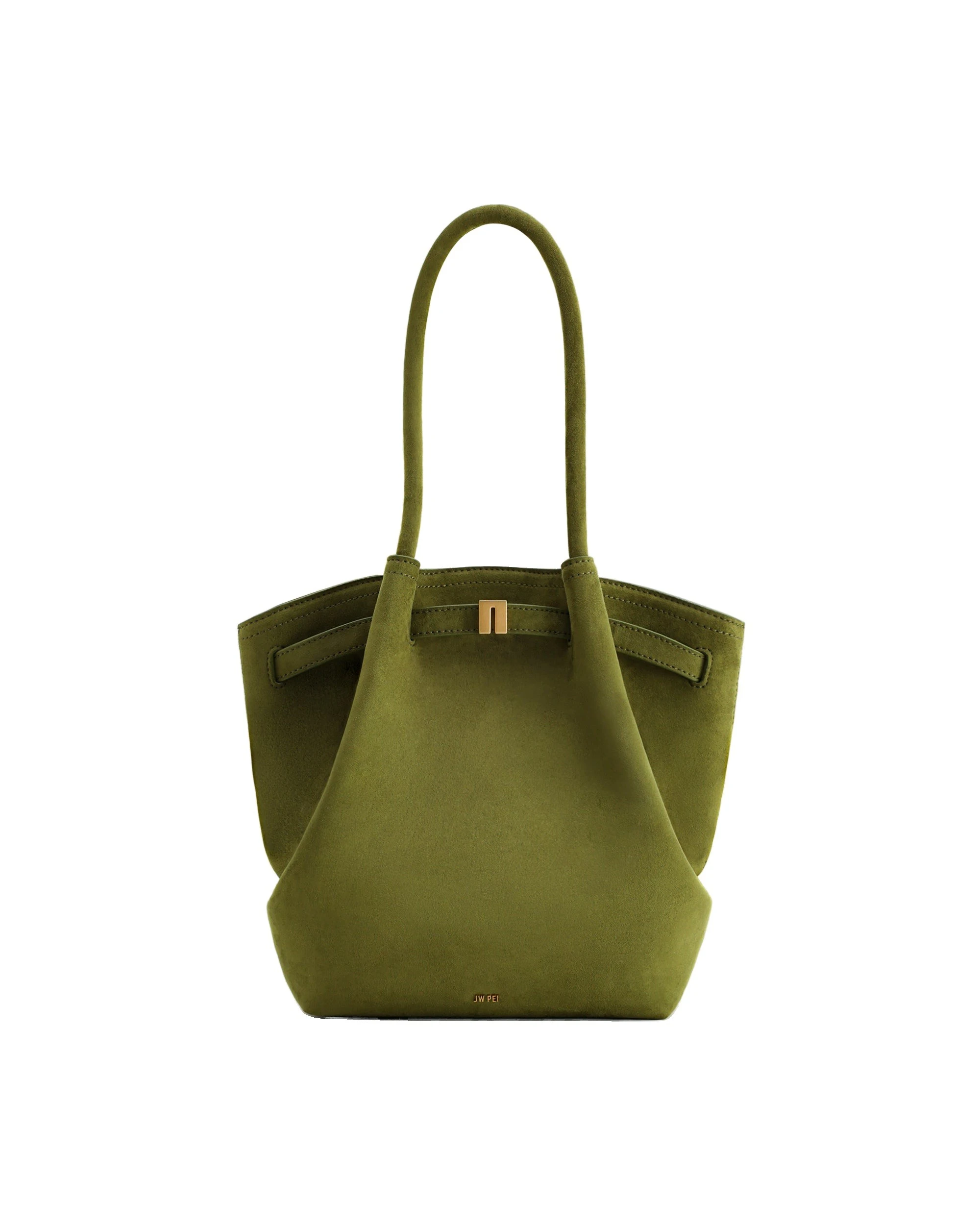 JW PEI Hana Column Faux Suede Tote Bag in Olive Green | Totes & Top-Handle Bags | Luxury Shoes JW PEI Hana Column Faux Suede Tote Bag in Olive Green