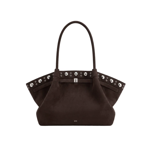 Hana Large Faux Suede Tote Bag in Deep Brown
