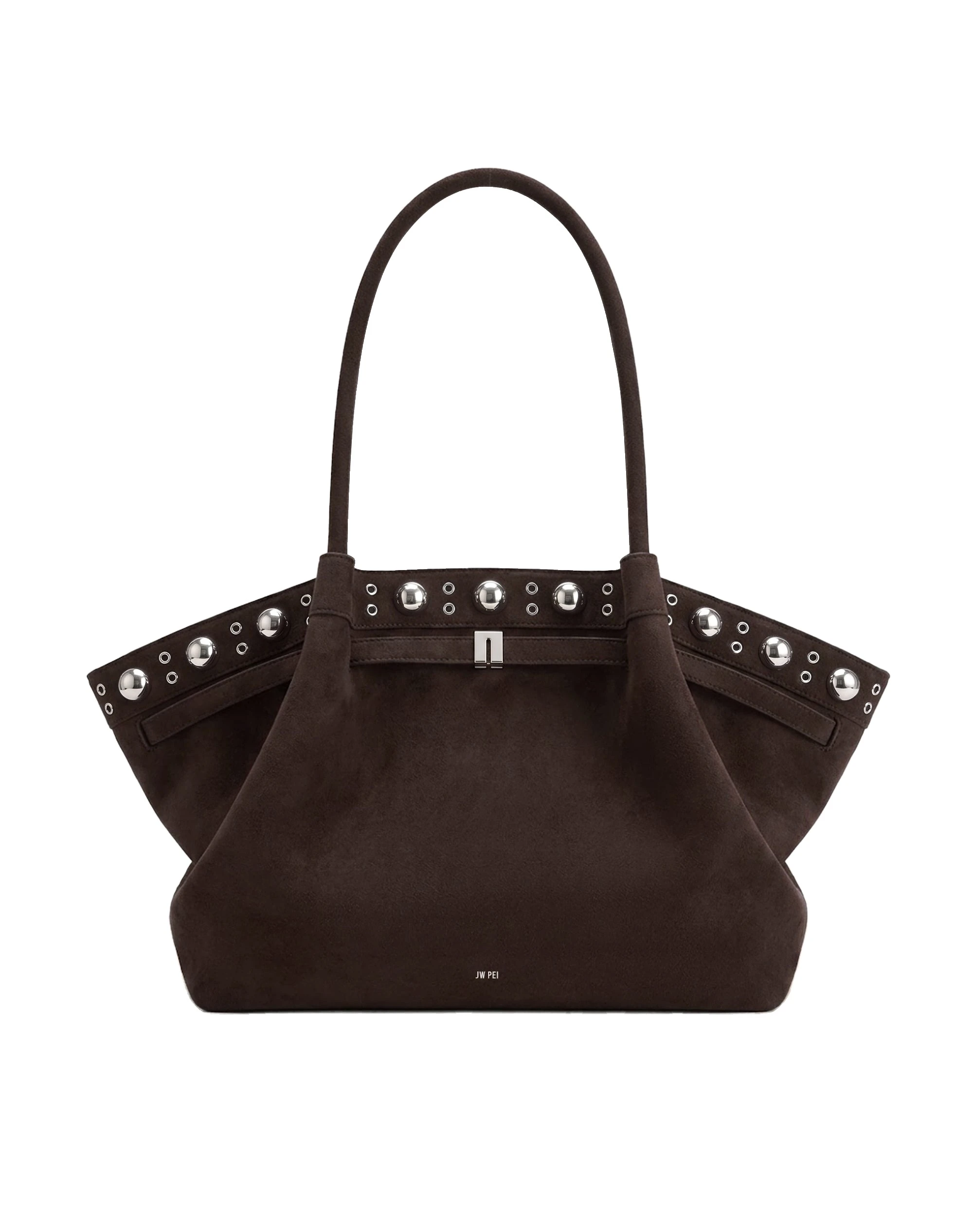 JW PEI Hana Large Faux Suede Tote Bag in Deep Brown | Totes & Top-Handle Bags | Luxury Shoes JW PEI Hana Large Faux Suede Tote Bag in Deep Brown