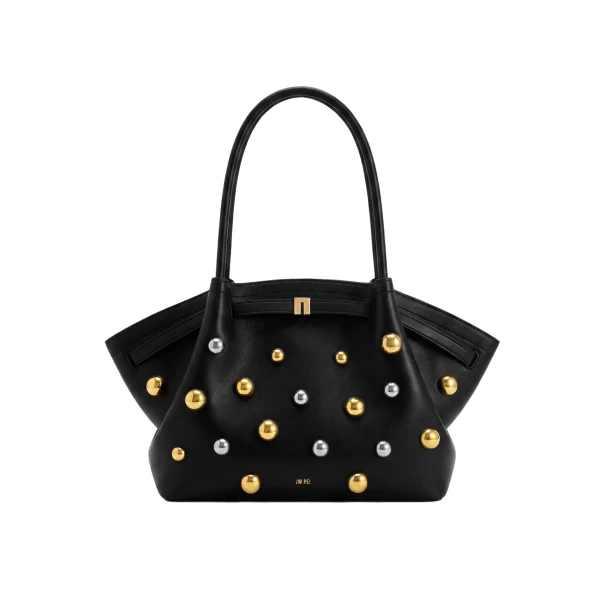Hana Large Studded Tote Bag in Dark Black