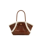 JW PEI Hana Medium Faux Shearling Trim Tote Bag in Brown