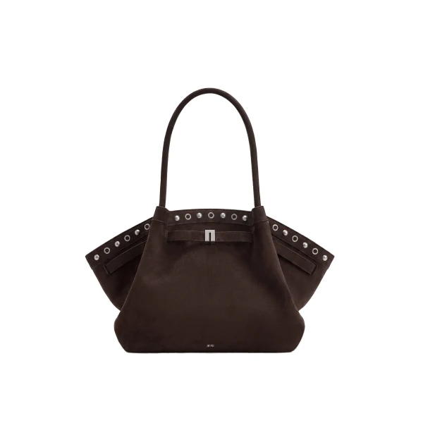 JW PEI Hana Medium Faux Suede Tote Bag in Dark Chocolate Brown