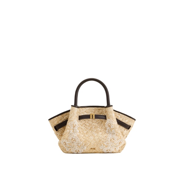 JW PEI Hana Mini Faux Straw Beading Tote Bag in Brown