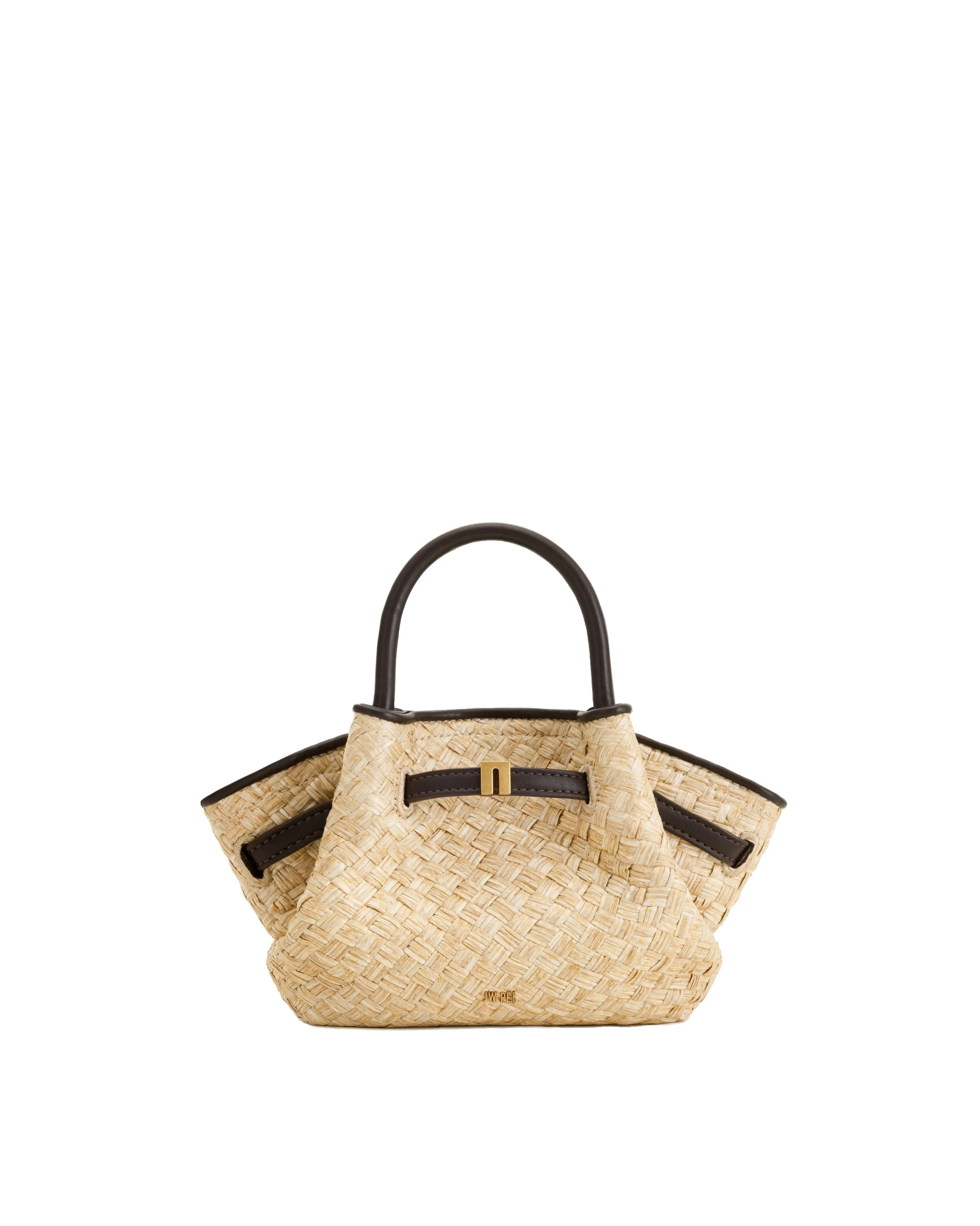 JW PEI Hana Mini Faux Straw Tote Bag in Brown | Mini Bags | Luxury Shoes JW PEI Hana Mini Faux Straw Tote Bag in Brown