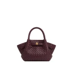 JW PEI Hana Mini Woven Tote Bag in Dark Burgundy
