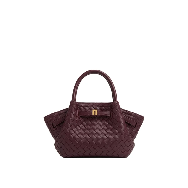Hana Mini Woven Tote Bag in Dark Burgundy