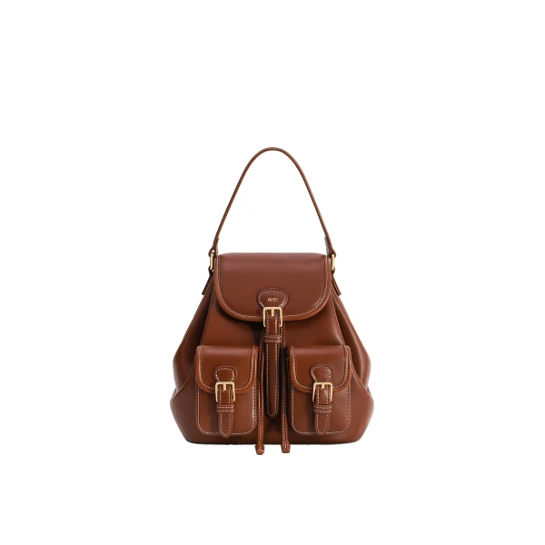 Harper Buckle Pocket Backpack in Dark Brown