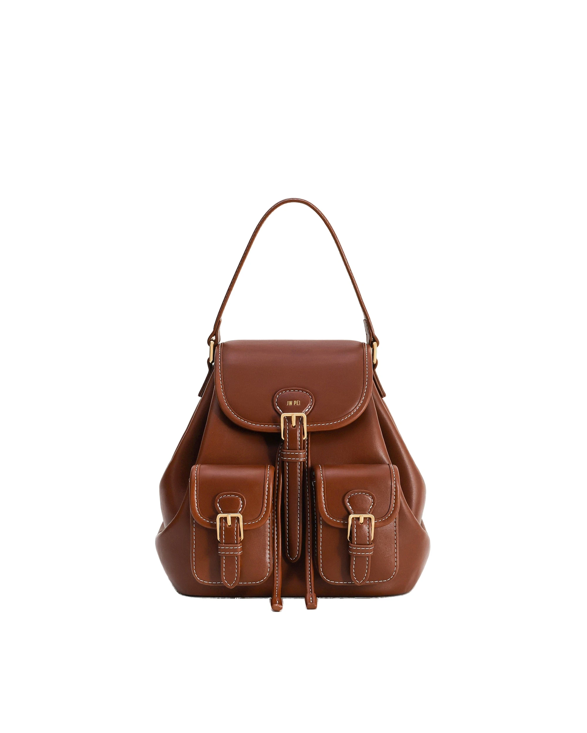 JW PEI Harper Buckle Pocket Backpack in Dark Brown | Backpacks | Luxury Shoes JW PEI Harper Buckle Pocket Backpack in Dark Brown