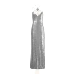 JW PEI Heisey Silver Sequinned Rosette Maxi Dress