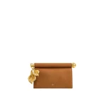 JW PEI Holly Faux Suede Metal Pendant Embellished Clutch in Brown | Clutch Bags | Luxury Shoes JW PEI Holly Faux Suede Metal Pendant Embellished Clutch in Brown