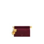 JW PEI Holly Faux Suede Metal Pendant Embellished Clutch in Reddish Brown | Clutch Bags | Luxury Shoes JW PEI Holly Faux Suede Metal Pendant Embellished Clutch in Reddish Brown