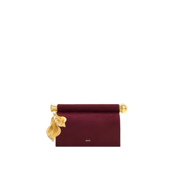 JW PEI Holly Faux Suede Metal Pendant Embellished Clutch in Reddish Brown