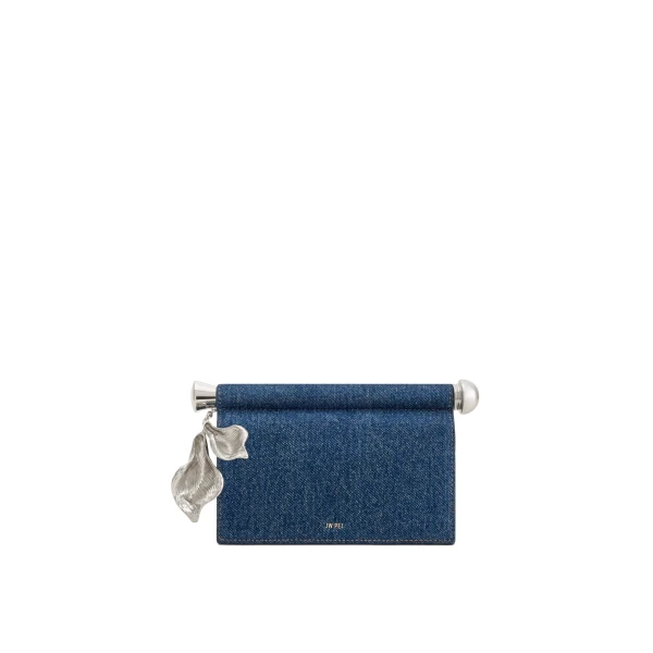 JW PEI Holly Metal Pendant Embellished Clutch in Blue Denim