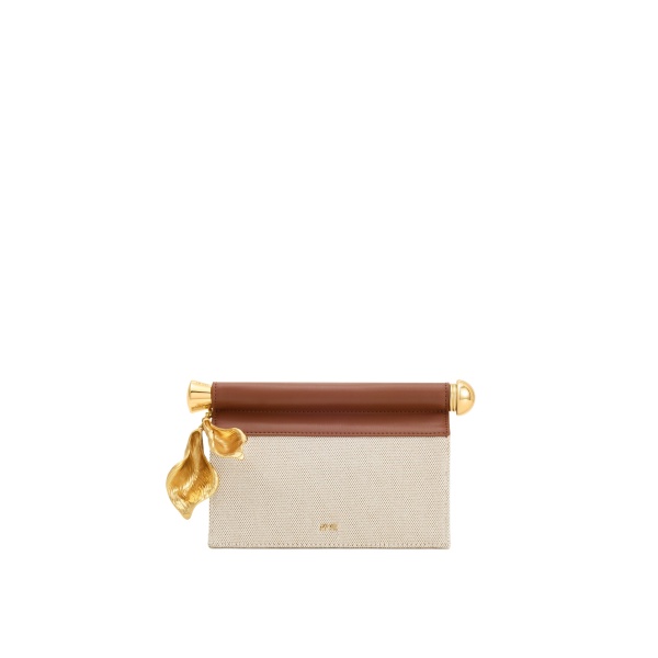 JW PEI Holly Metal Pendant Embellished Clutch in Brown Canvas