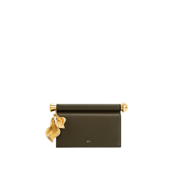 JW PEI Holly Metal Pendant Embellished Clutch in Dark Olive