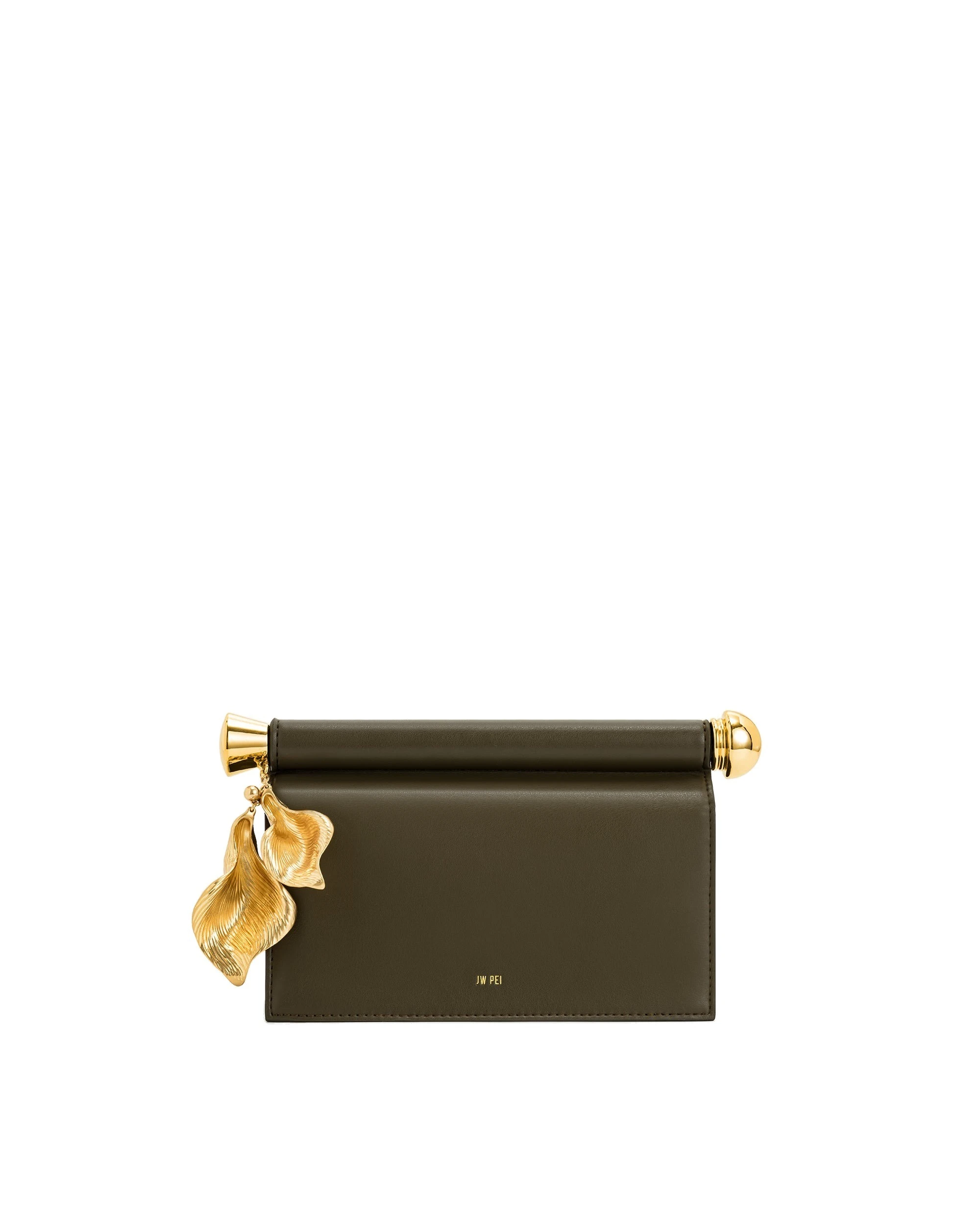 JW PEI Holly Metal Pendant Embellished Clutch in Dark Olive | Clutch Bags | Luxury Shoes JW PEI Holly Metal Pendant Embellished Clutch in Dark Olive