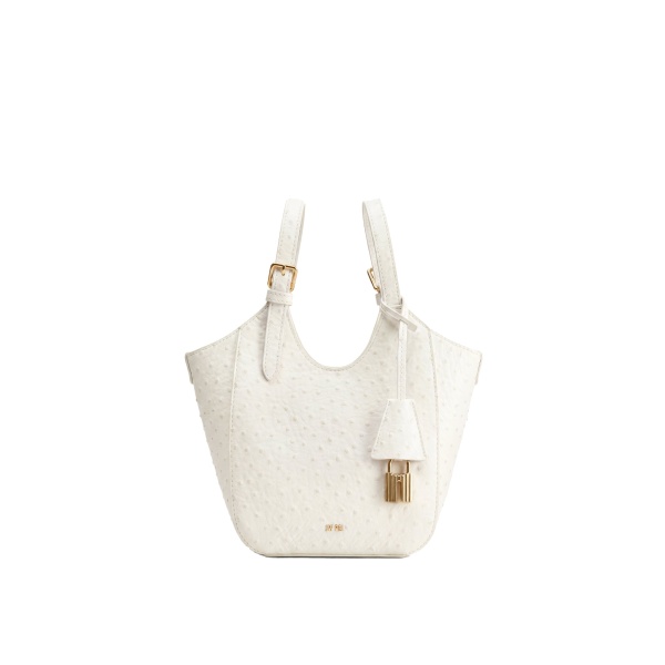 JW PEI Ines Faux Ostrich Padlock Tote Bag in White